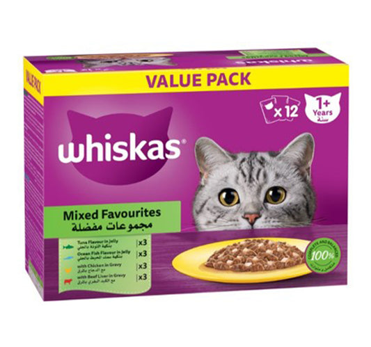 Whiskas Mixed Favourites Cat Food For 1+ Years Value Pack 12 x 80 g