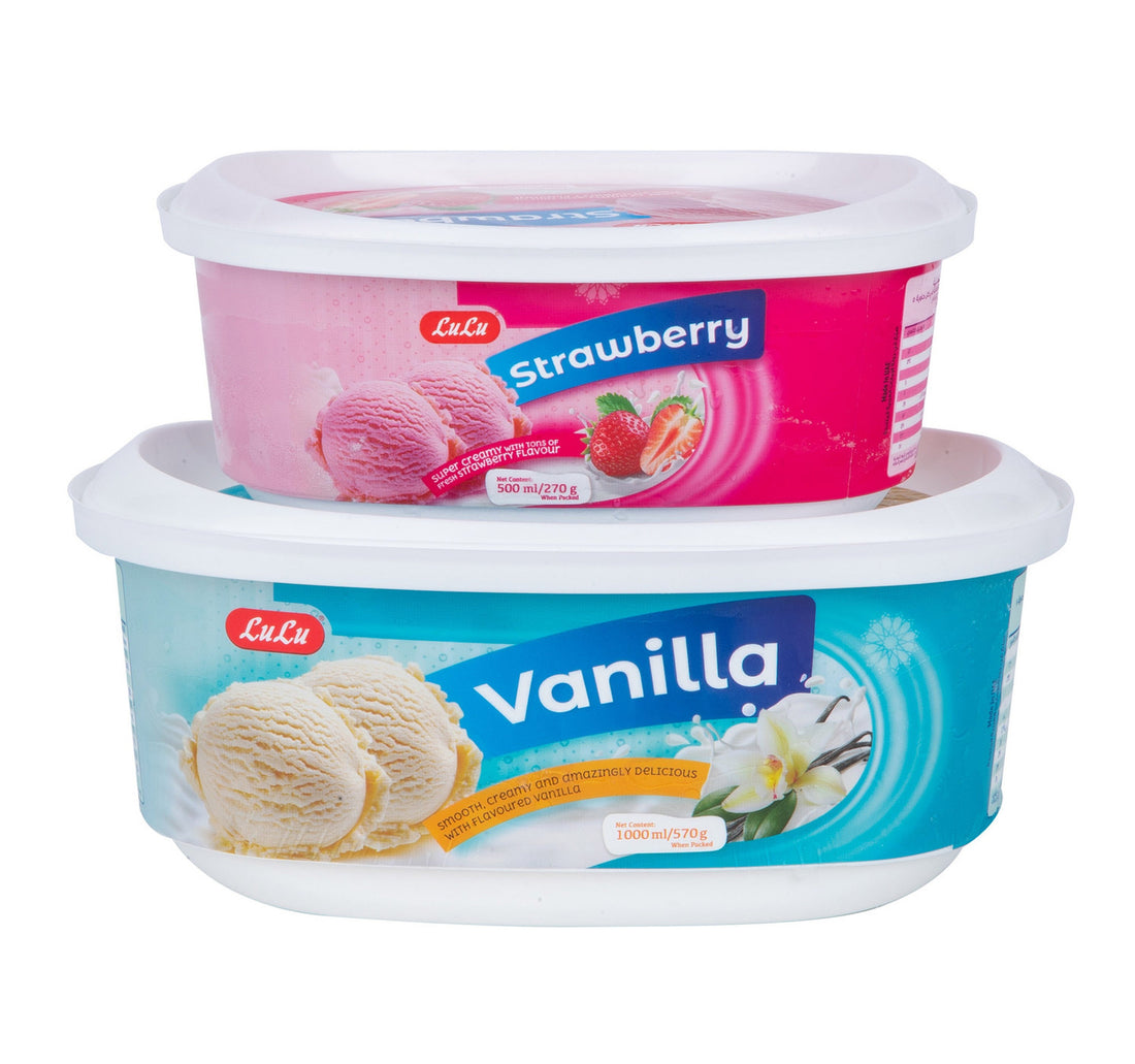 LuLu Ice Cream Vanilla 1 Litre + Strawberry Value Pack 500 ml