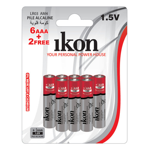 Ikon Pile Alcaline 1.5V AAA Battery, 8 pcs