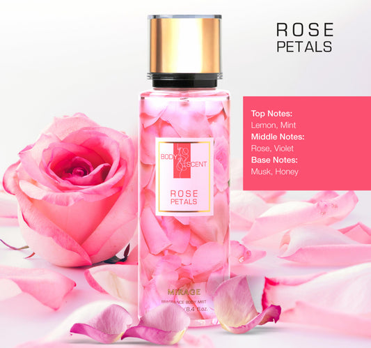 Body Scent Mirage Fragrance Body Mist for Women, Rose Petals, 250 ml