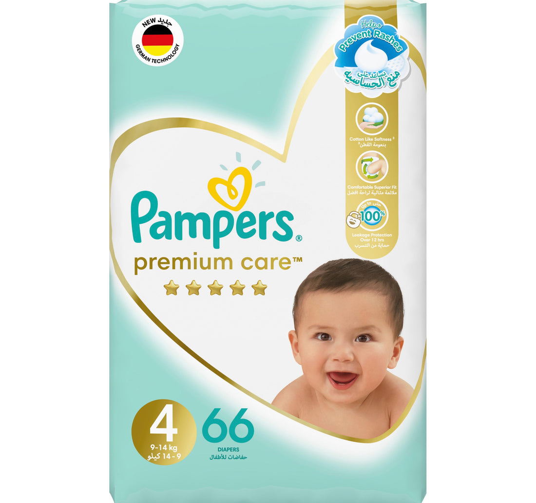 Pampers Premium Care Taped Baby Diapers Size 4 9-14 kg Unique Softest Absorption for Ultimate Skin Protection 66 pcs