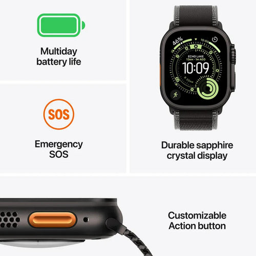 Apple Watch Ultra 3 GPS + Cellular Smartwatch, 49 mm Black Titanium Case with Black Titanium Milanese Loop(M), MF1Q4AF/A