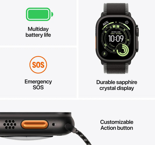 Apple Watch Ultra 3 GPS + Cellular Smartwatch, 49 mm Black Titanium Case with Black Titanium Milanese Loop(M), MF1Q4AF/A