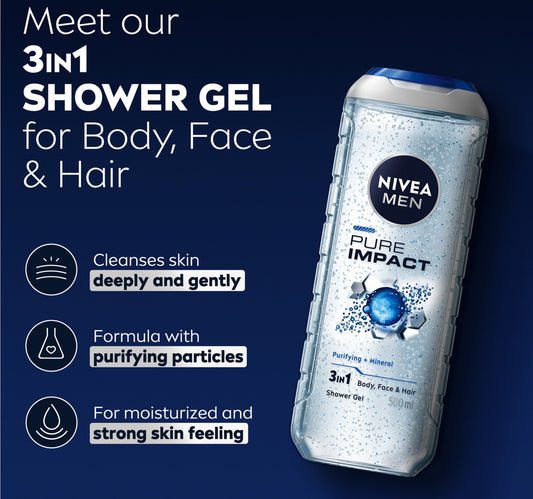 Nivea Men Pure Impact 3in1 Shower Gel 500 ml