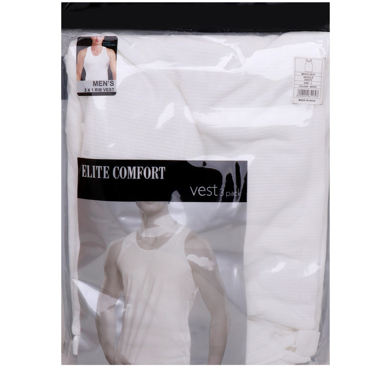 صدرية رجالية من القطن المريح من Elite Comfort، مقاس كبير، 3 قطع، أبيض، ELXRVW