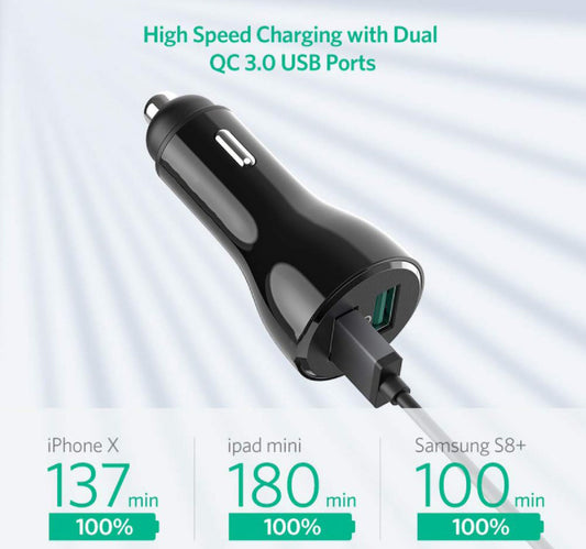 Trands Dual Port Car Charger with 3 in 1 Cable