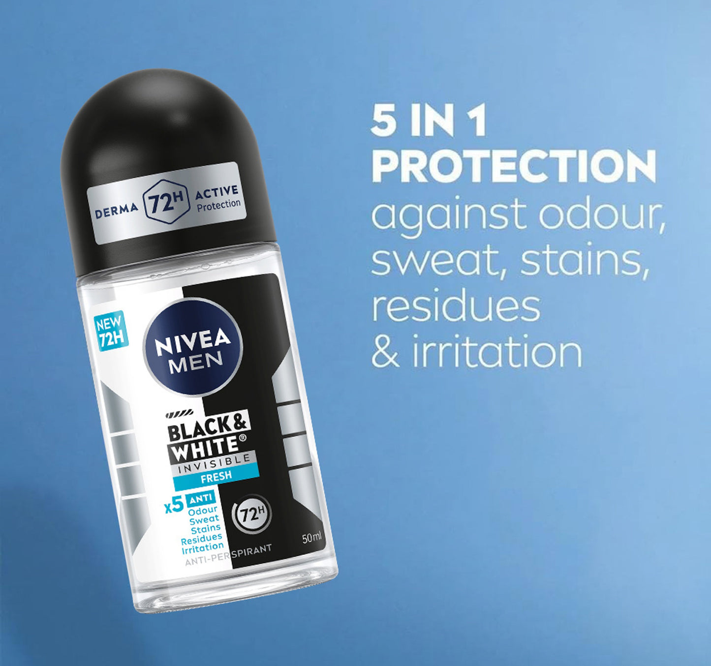 Nivea Men Black & White Invisible Antiperspirant Deodorant Fresh 72H Active Protection Roll-on 50 ml