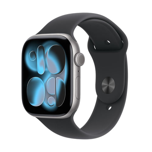 Apple Watch Series 11 GPS Smartwatch, 46 mm Space Grey Aluminium Case with Black Sport Band (M/L), MEV44AF/A