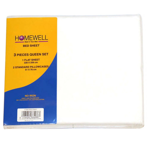 Homewell Bed Sheet Queen 3pc 228x259cm White Color