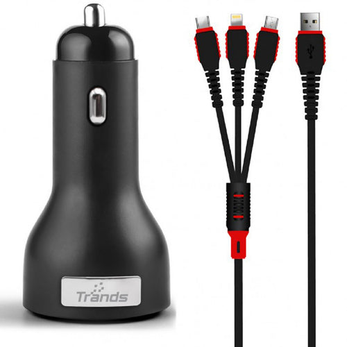 Trands Dual Port Car Charger with 3 in 1 Cable Lulu Hypermarket