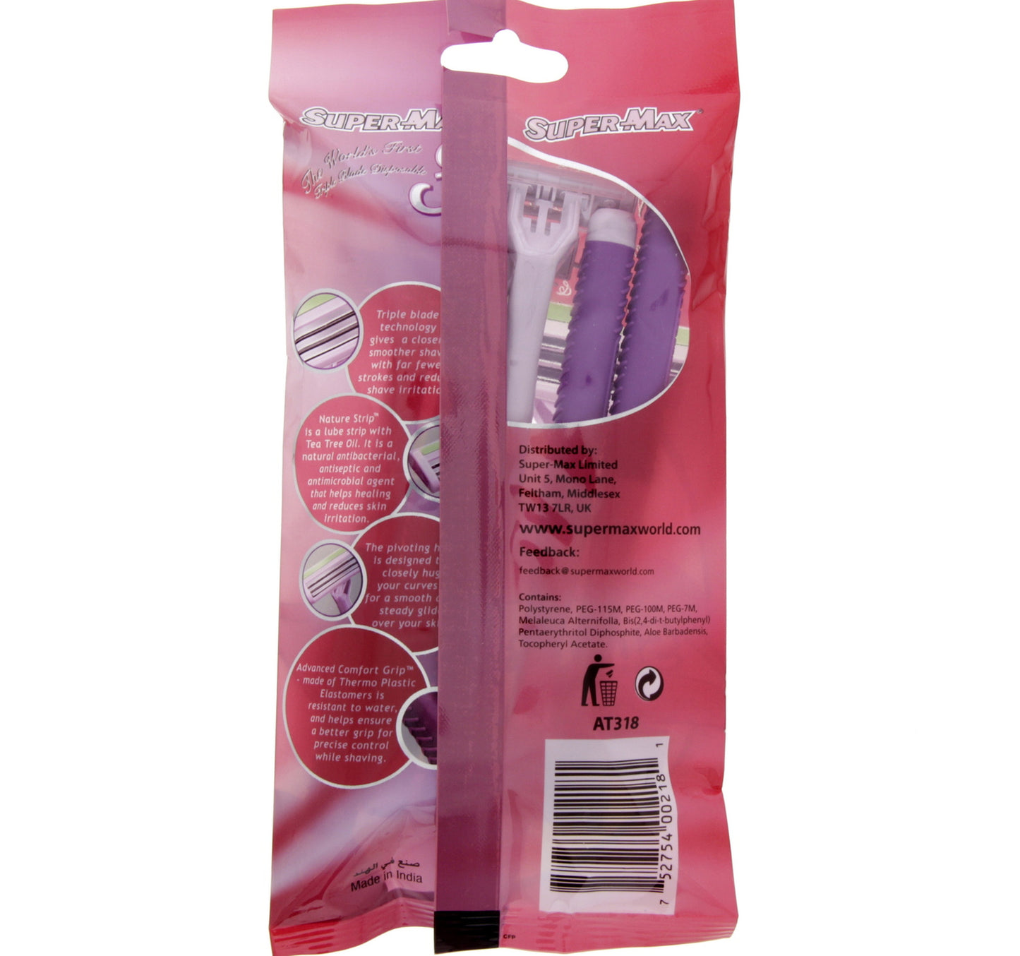 SuperMax3 for Women Comfort Grip 3Blade Razor 5 pcs