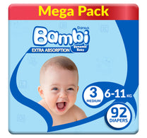 حفاضات سانيتا بامبي للأطفال عبوة ميجا مقاس 3 متوسط ​​6-11 كجم 92 قطعة
