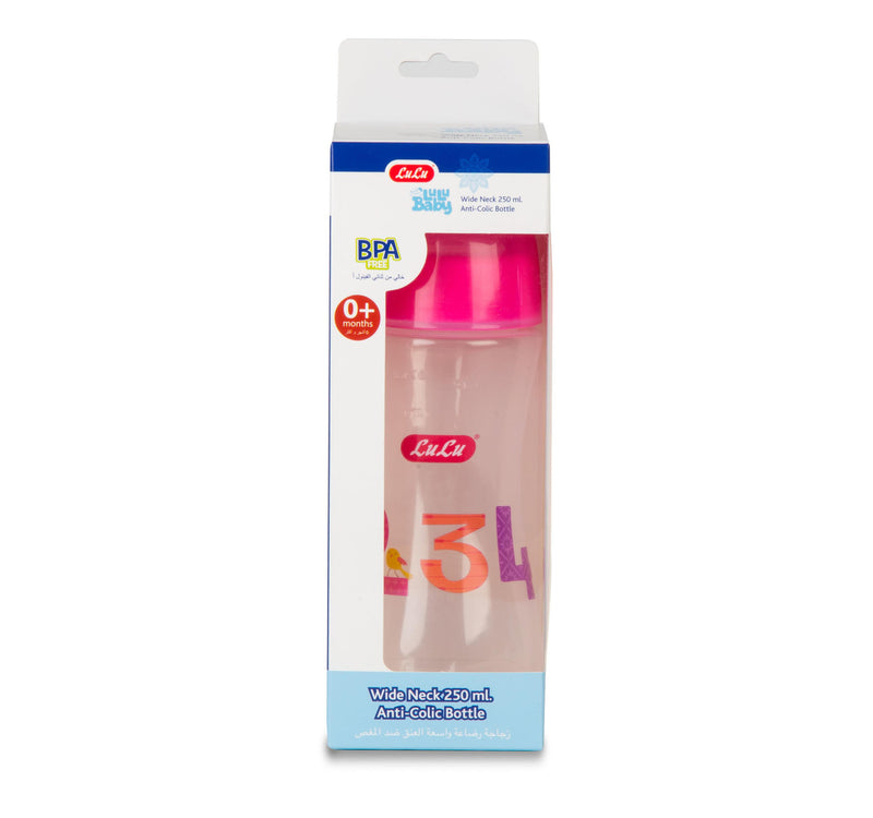 LuLu Baby Anti Colic Bottle Wide Neck 250 ml Assorted Color 1 pc