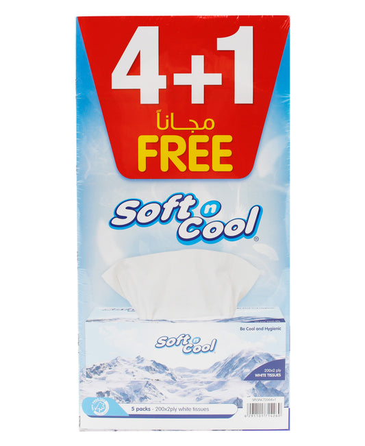 Soft N Cool Soft Facial Tissue 2 Ply 200 Sheets 4 + 1