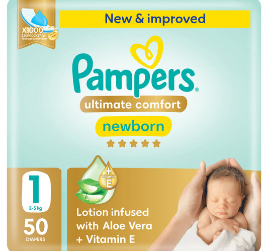 Pampers Ultimate Comfort Taped Diapers, Size 1, 2-5kg 50 pcs