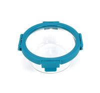وعاء زجاجي دائري لتخزين الطعام مع غطاء من شيفلاين، أزرق مخضر، 650 مل