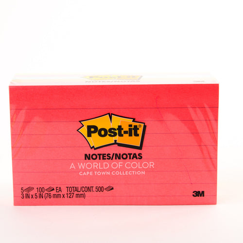 3M Post-it Neon Colors Lined Sheets 3inchx5inch 5 x 100