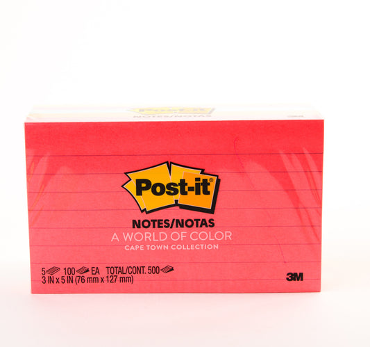 3M Post-it Neon Colors Lined 3inchx5inch 5 x 100 Sheet