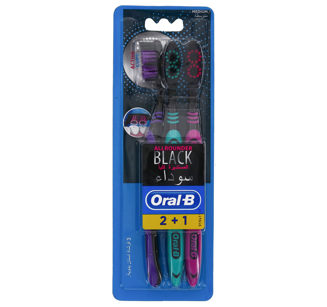 Oral B Toothbrush All Rounder Black Medium Assorted Colours 2+1