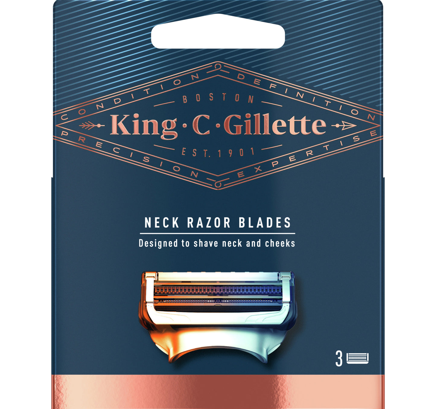 شفرات حلاقة King C. Gillette للرجال لحلاقة الرقبة مع Skinguard، الأفضل والأكثر حدة، مطلية بالبلاتين من الفولاذ المقاوم للصدأ، 3 قطع