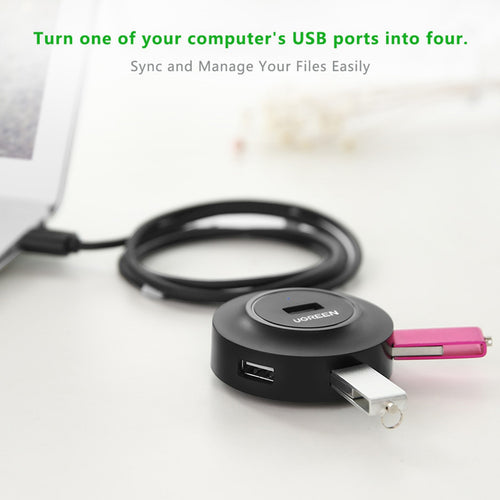 Ugreen 4 Ports USB 2.0 Hub, 1 m, Black, 20277