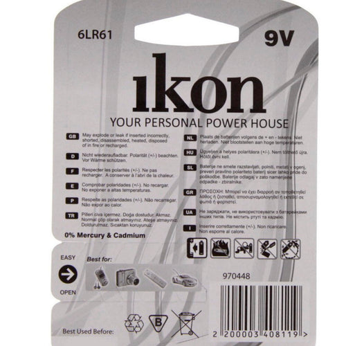 Ikon Alkaline 9V Battery IK6LR61BP1, 1 Pc Pack