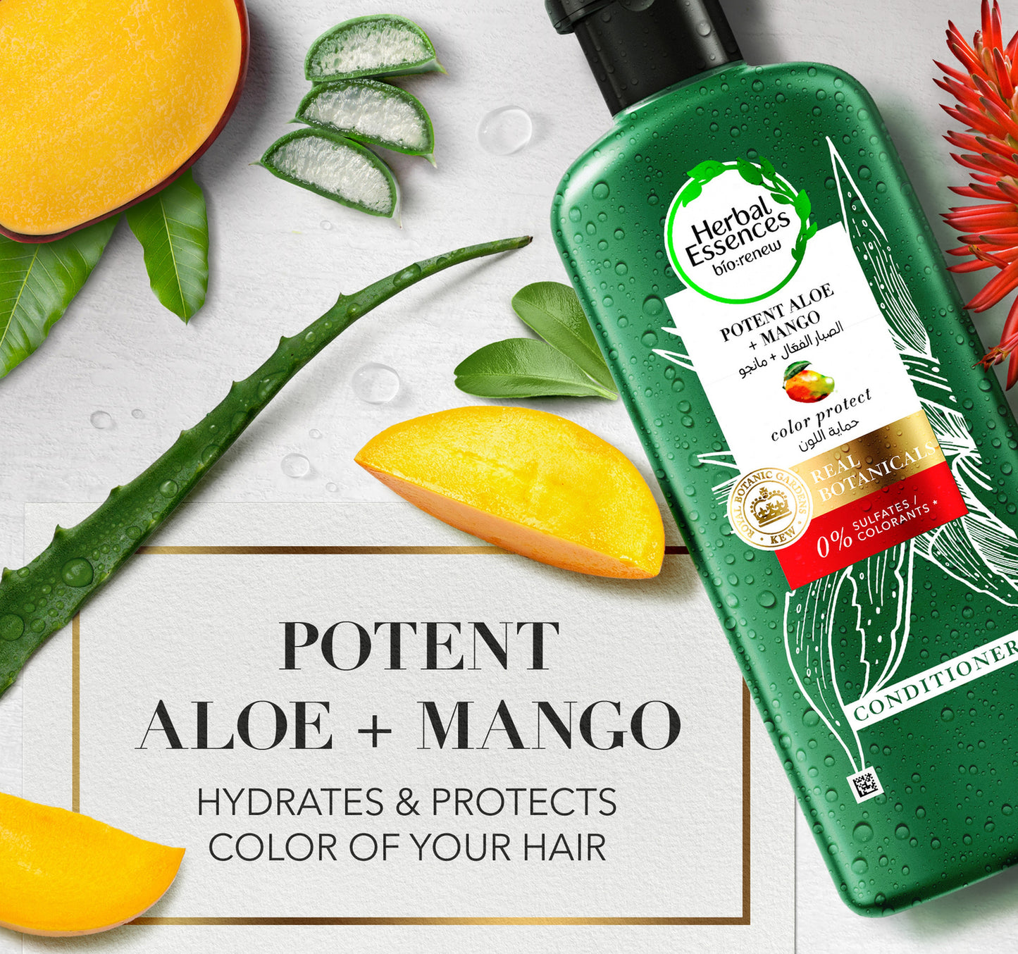 Herbal Essences Color Protect Sulfate Free Potent Aloe Vera + Mango Natural Conditioner for Dry Hair 400 ml