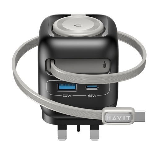 Havit GaN 65W Travel Charger with Stretch Cable, Black, UC252