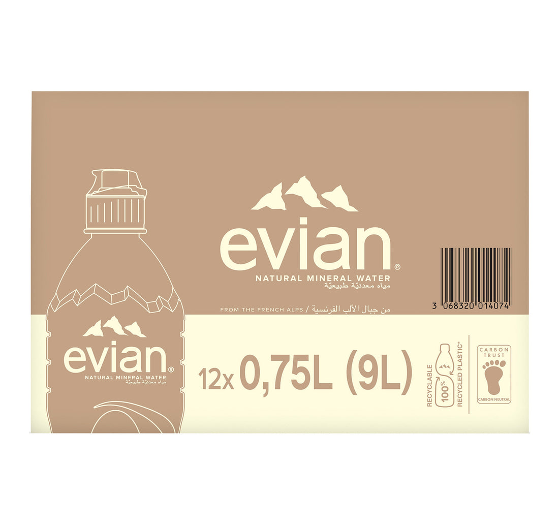 Evian Natural Mineral Water with Sports Cap 12 x 750 ml