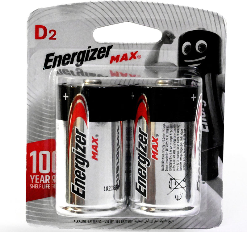 Energizer Max D Battery, 1.5 V, 2 Pcs, E95BP2