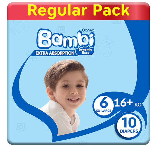 حفاضات أطفال سانيتا بامبي عبوة عادية مقاس 6 كبير جدًا 16+ كجم 10 قطع