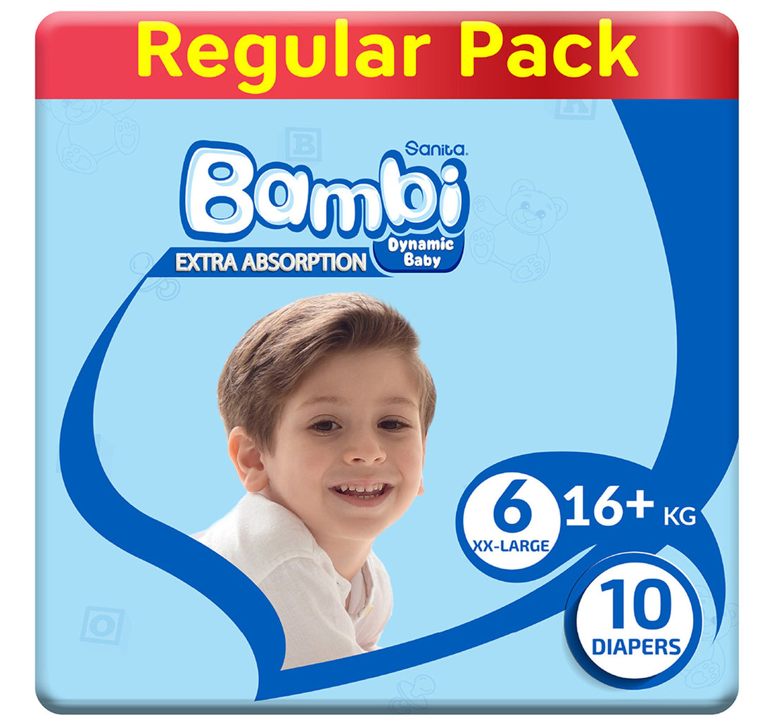 حفاضات أطفال سانيتا بامبي عبوة عادية مقاس 6 كبير جدًا 16+ كجم 10 قطع