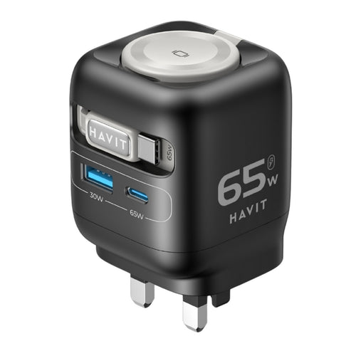 Havit GaN 65W Travel Charger with Stretch Cable, Black, UC252 Lulu Hypermarket
