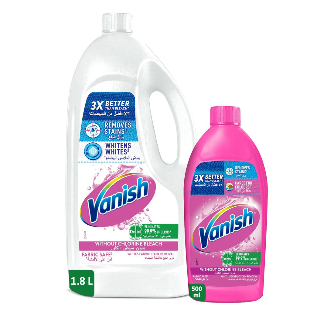 Vanish Liquid Stain Remover White Clothes 1.8 Litres + Coloured & White Clothes 500 ml