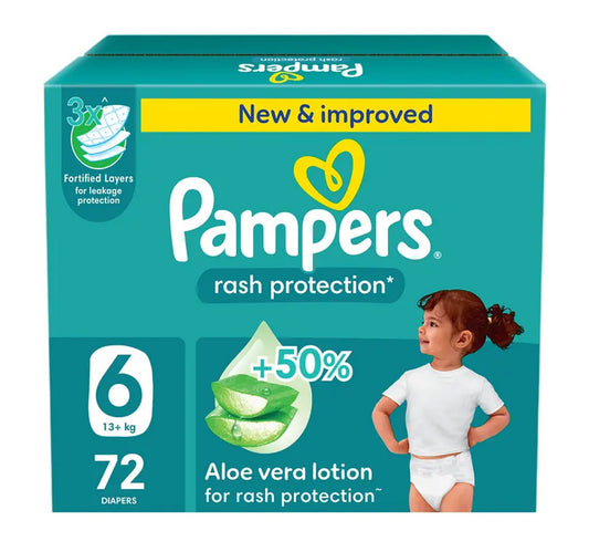 Pampers Diaper Rash Protection Aloe Vera Lotion, Size 6, 13+ kg, 72 pcs