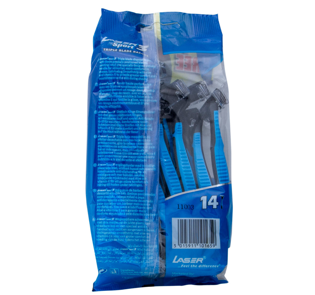 Laser Sport 3 Triple Blade Disposable Razor Value Pack 14 pcs