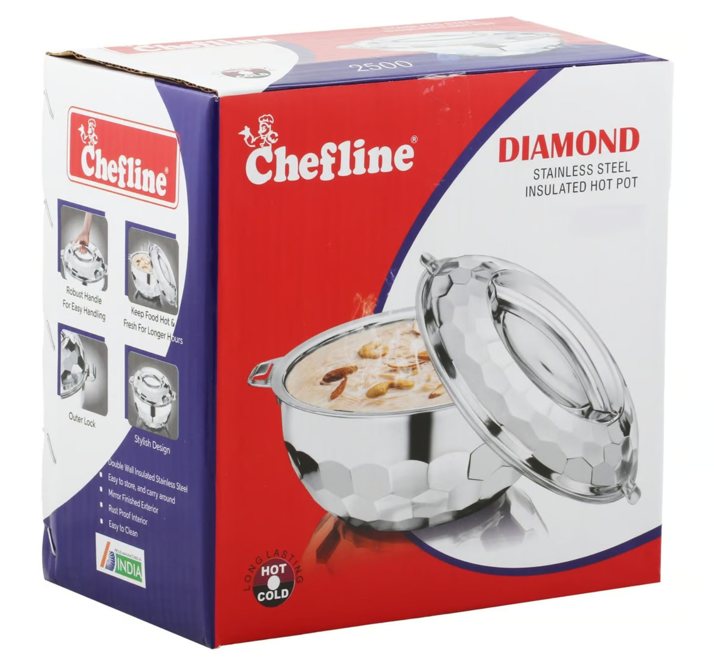 Chefline Stainless Steel Insulated Hot Pot, 1500 ml, Diamond