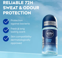 Nivea Men Fresh Active Antibacterial Deodorant Roll-on for Men 72H 50 ml