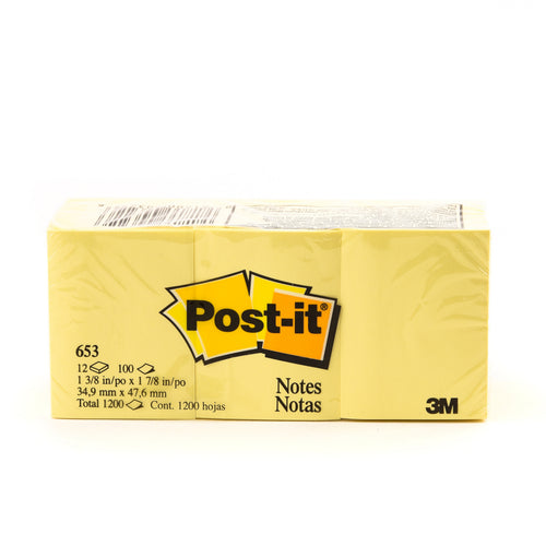 ملاحظات 3M Post-it صفراء مقاس 1.5 بوصة × 2 بوصة، 12 × 100 ورقة