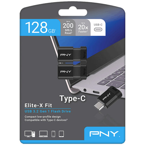 محرك أقراص فلاش PNY Elite-X Fit Type-C USB 3.2، سعة 128 جيجابايت، قطعتان، P-FDI128X2EXFITC-GE