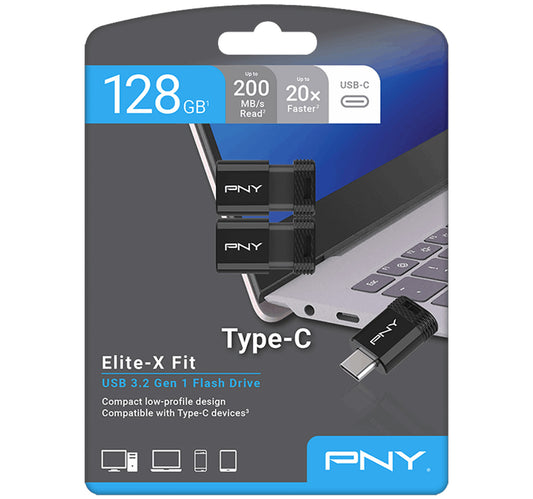 محرك أقراص فلاش PNY Elite-X Fit Type-C USB 3.2، سعة 128 جيجابايت، قطعتان، P-FDI128X2EXFITC-GE