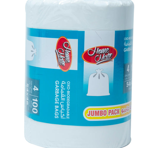 Home Mate Garbage Bags Oxo-Biodegradable 4 Gallons Size 54 x 46 Jumbo Pack 100pcs