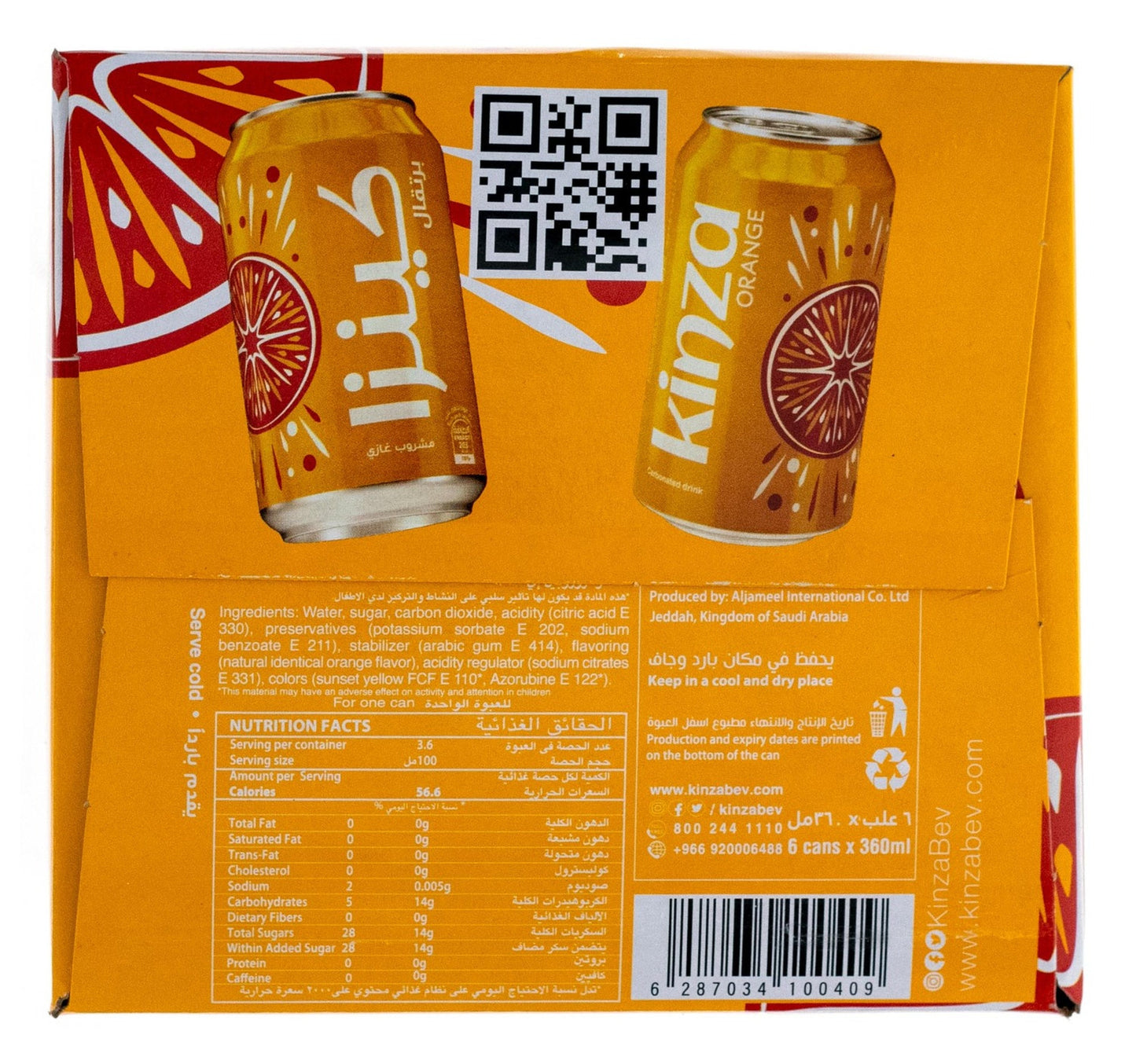 Kinza Carbonated Drink Orange 6 x 360 ml
