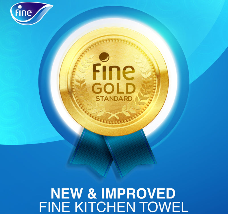 Fine Super Towel Pro New & Improved Sterilized & Half Perforated Kitchen Paper Towel 3ply 4 Rolls