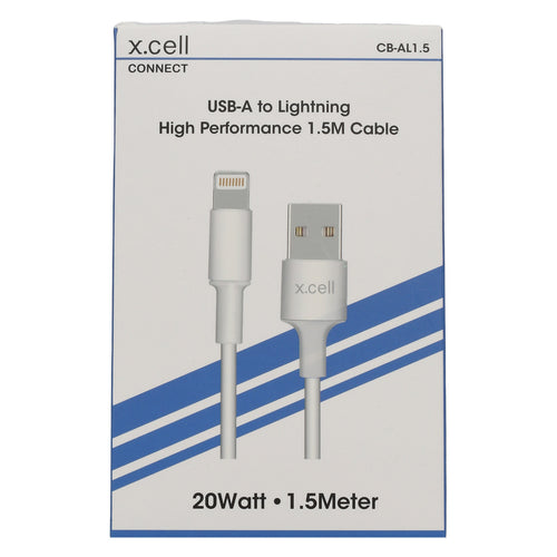 X Cell USB-A Lightning Cable CBAL1.5 White Lulu Hypermarket