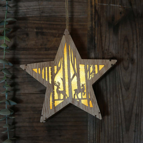 Party Fusion Battery Operated X'mas Wooden Star Frame With LED Light