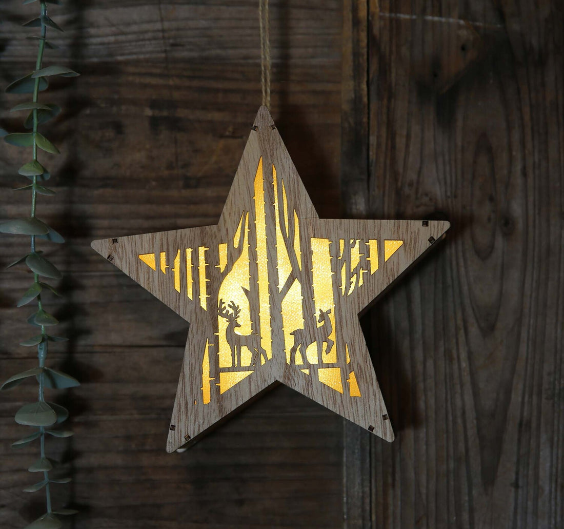 Party Fusion Battery Operated X'mas Wooden Star Frame With LED Light