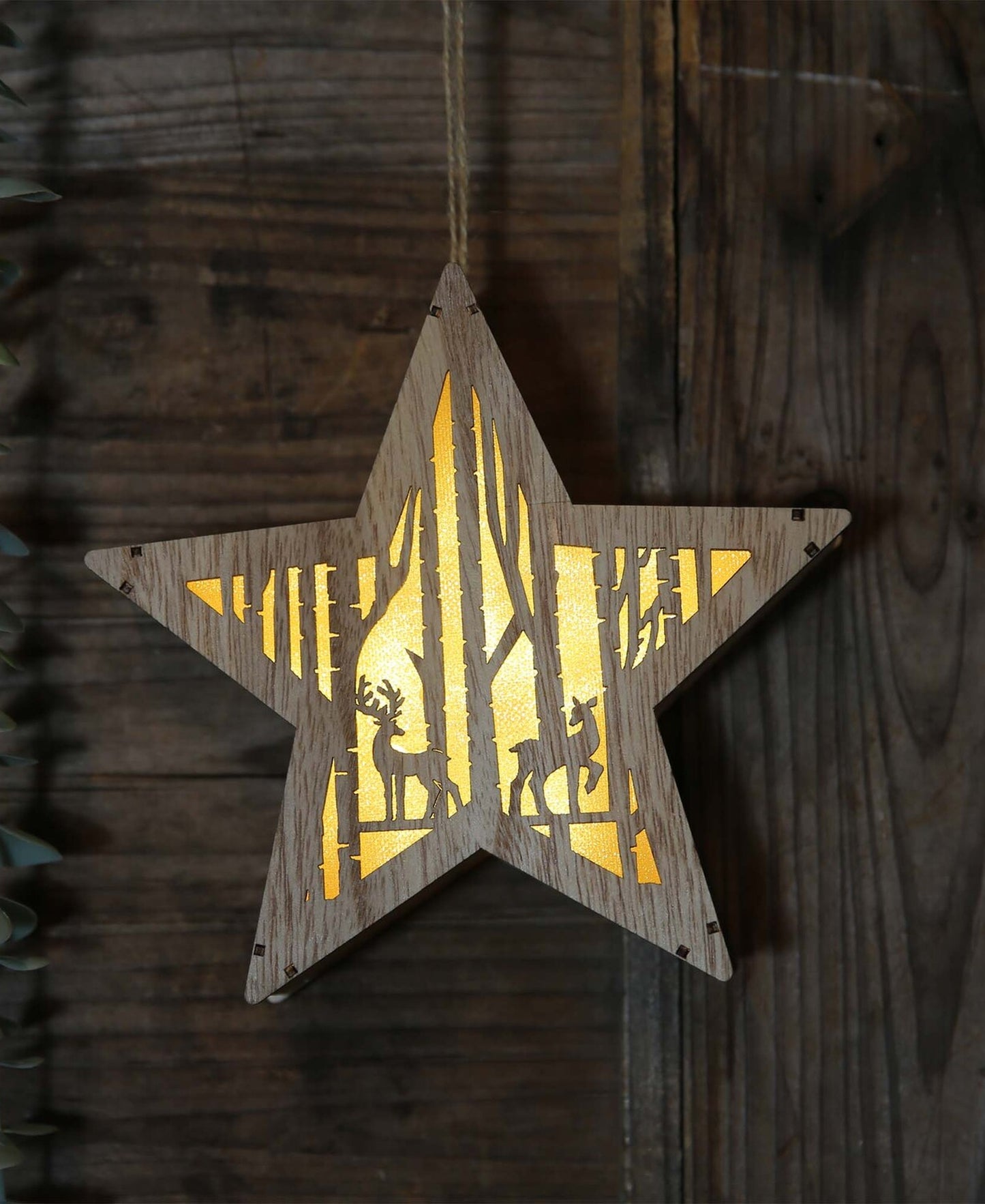 Party Fusion Battery Operated X'mas Wooden Star Frame With LED Light