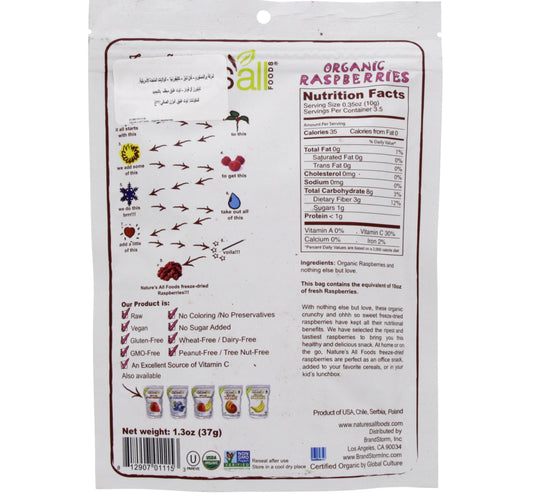 Natures All Organic Raspberries 37 g