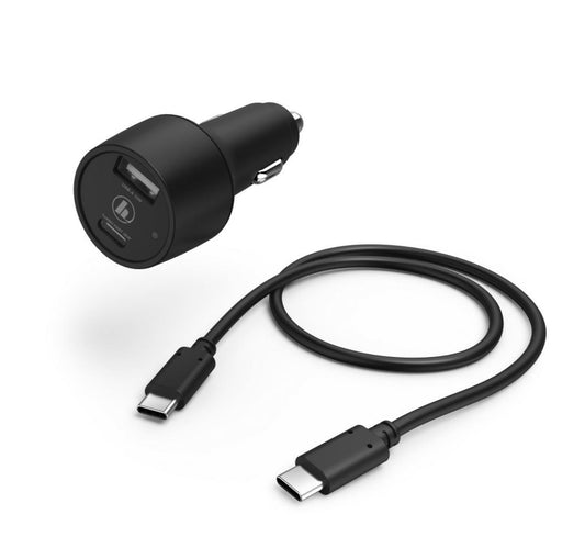 Hama Car Charging Kit, USB-C, USB-A, PD/QC 30W, USB-C Cable, 1 m, Black, 210522